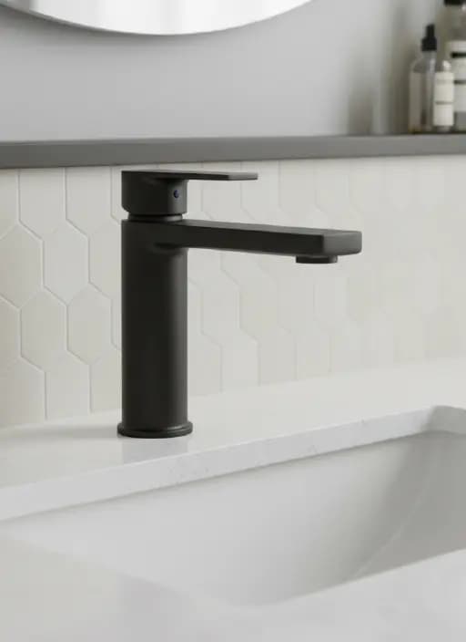Faucets: grifo monomando negro en lavamanos