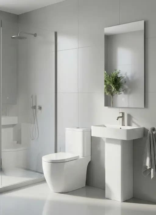 Sanitary ware: inodoro y lavamanos en baño moderno