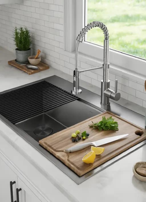 Sinks: fregadero de cocina con grifería tipo resorte